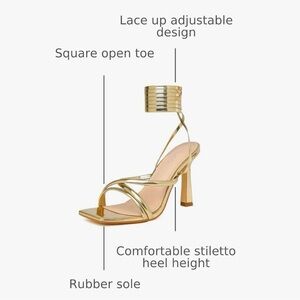 MOSTRIN Square Open Toe Strappy Lace Up Heels. Faux Leather. 3.93 inch Heel.